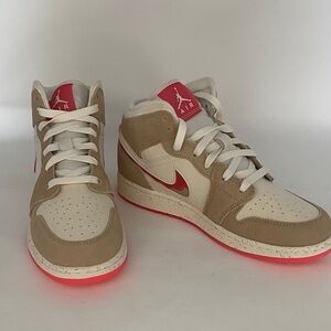 Nike Air Jordan Mid Sneakers - Tan and Red Boys 6 1/2 Y ; Girl’s 8, No Box